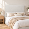 Lucca upholstered bedhead, angled view showing its plain rectangular shape