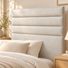 Lecce upholstered bedhead in a neutral bedroom, upholstery detail