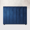 Florence freestanding panelled bedhead in blue upholstery, front view against a plain background