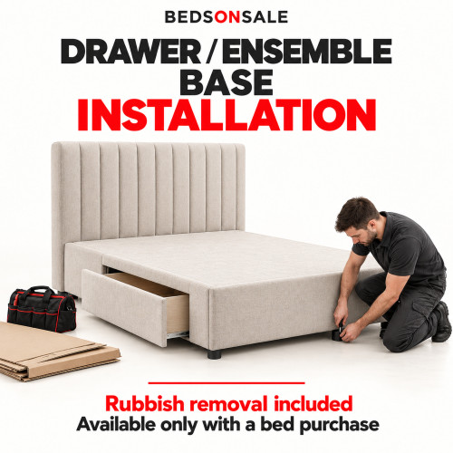 Headboard and drawer or ensemble base installation with rubbish removal, available only with a Bedsonsale bed purchase