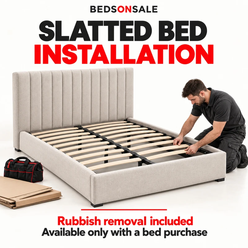 Headboard and slatted base installation service with rubbish removal, available only with a Bedsonsale bed purchase