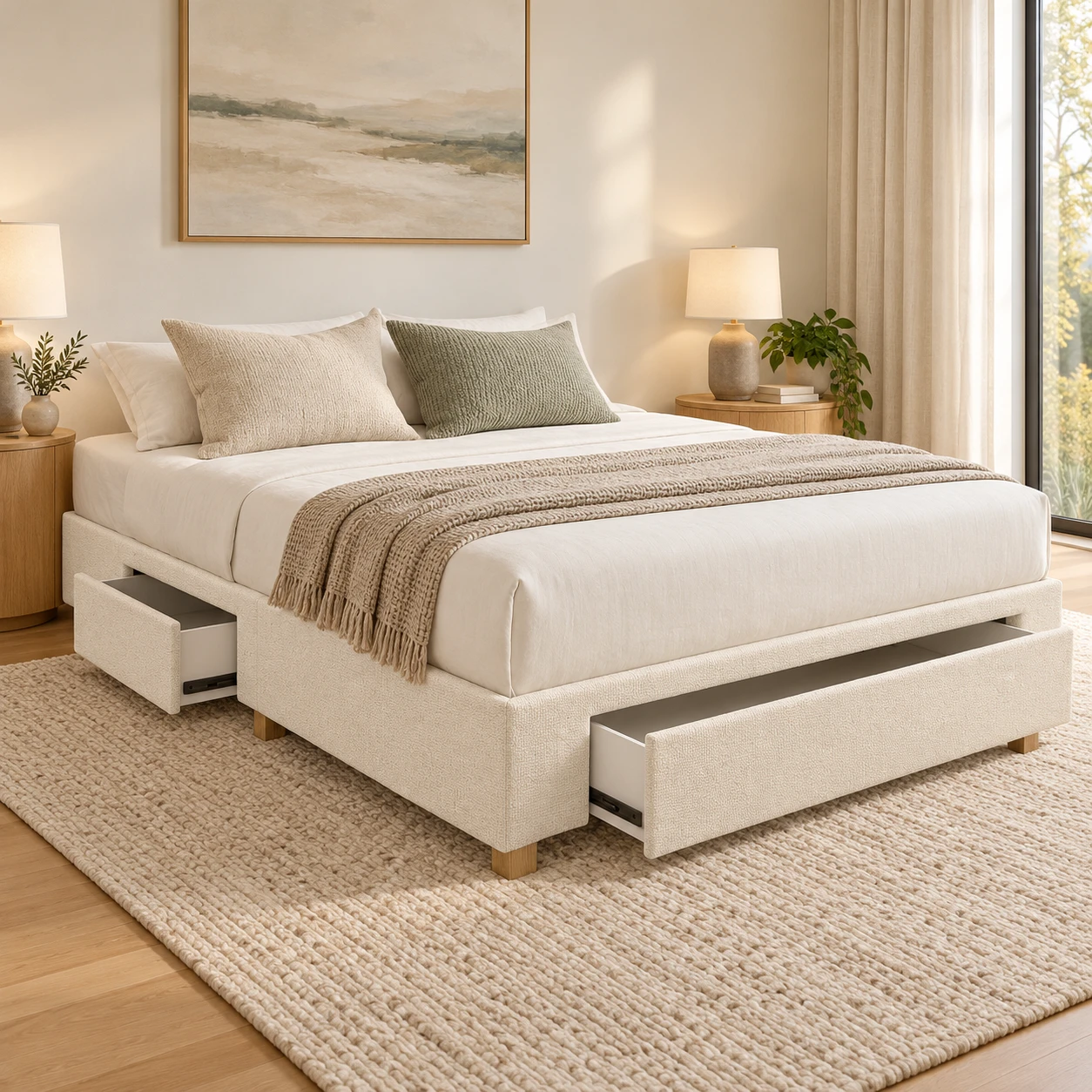 3 Drawer Storage Bed Style 4 in ivory upholstery — styled colour visualisation