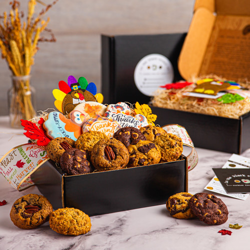 Gobble Gobble cookie box, In The Black Cookie Co., cookies, Thanksgiving, Oh my chocolate chip, Black Magic, Driving Me Nuts, The California Local, Hey There, Sugar