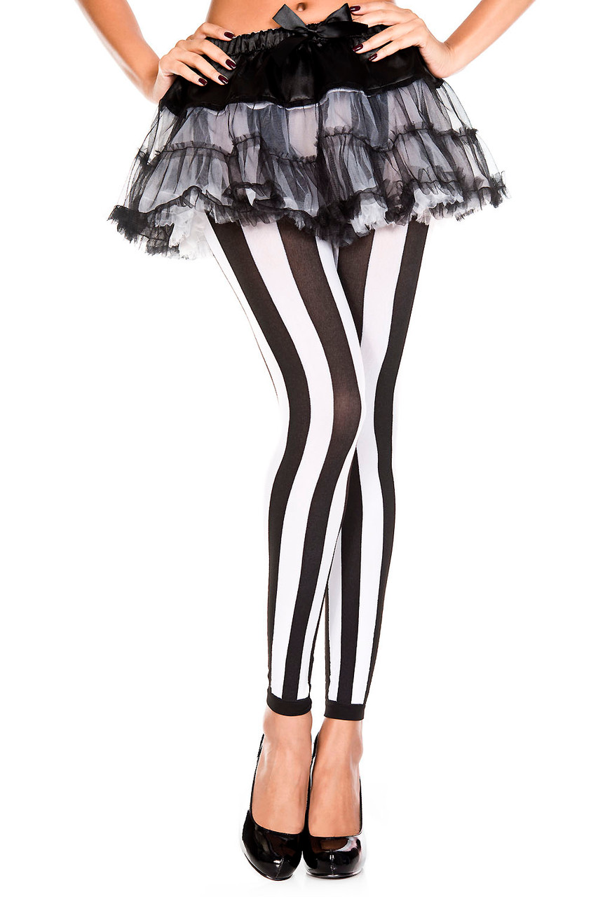 Sexy Black/White Music Legs Vertical Striped Leggings One Size