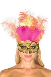 Gold Sequins and Pink Feather Mask Gold Sequins and Pink Feather Mask