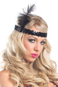 Flapper Sequined Headband with Feather