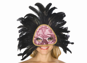 Black Feather and Pink Sequin Mask Black Feather and Pink Sequin Mask
