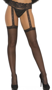 Sheer Thigh Highs with Lace Garter Belt Sheer Thigh Highs with Lace Garter Belt