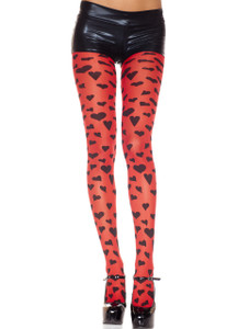 Red and Black Heart Print Tights