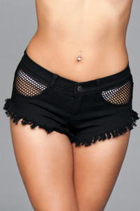 Cheeky Fishnet Top Distressed Jean Shorts