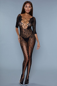 Scoop Neck Floral Long Sleeve Bodystocking Scoop Neck Floral Long Sleeve Bodystocking