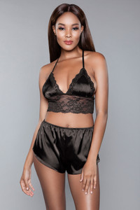 Cropped Satin and Lace Cami and Shorts Set Cropped Satin and Lace Cami and Shorts Set