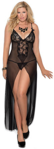 Long Mesh and Lace Gown with Front Slit Long Mesh and Lace Gown with Front Slit