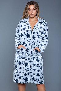 Star Print Soft Flannel Knee Length Robe Star Print Soft Flannel Knee Length Robe