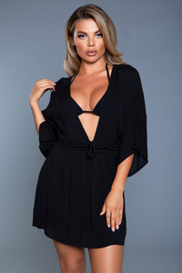 Plunging Drape Sleeve Cover Up Mini Dress Plunging Drape Sleeve Cover Up Mini Dress
