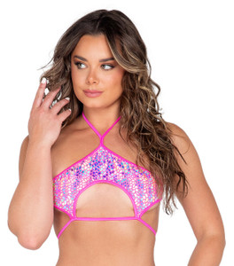 Iridescent Cutout Underboob Halter Tie Top Iridescent Cutout Underboob Halter Tie Top