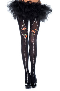 Pumpkins and Flocked Zipper Print Tights