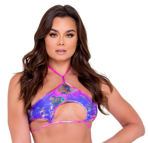 Tie Dye Keyhole Cropped Halter Tie Top