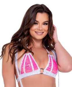 Two-Tone O-Ring Sequin Halter Bikini Top