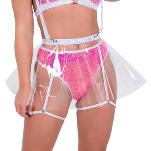 Clear Vinyl Suspender Flare Mini Skirt