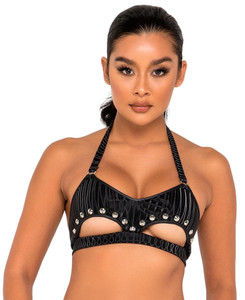 Studded Halter Striped Cutout Crop Top Studded Halter Striped Cutout Crop Top
