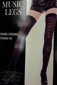 Faux Criss-Cross Sheer & Opaque Thigh Highs Faux Criss-Cross Sheer & Opaque Thigh Highs