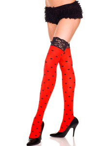 Polka Dot Lace Top Thigh Highs & Gloves Set