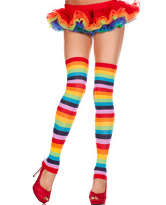 Rainbow Striped Acrylic Thigh High Leg Warmers