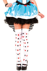 Deck of Cards Print Opaque Thigh Highs