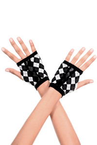 Argyle and Fishnet Fingerless Wrist Gloves