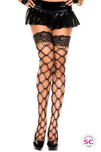 Multi Strand Diamond Net Silicone Lace Top Thigh Highs Multi Strand Diamond Net Silicone Lace Top Thigh Highs