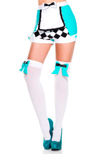 Double Bow Opaque Thigh Highs