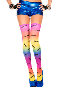 Rainbow Mustache Print Thigh High Stockings Rainbow Mustache Print Thigh High Stockings
