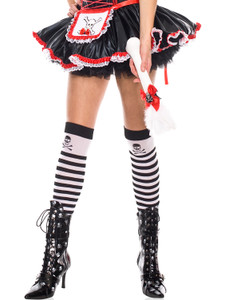 Striped Opaque Skull & Crossbones Thigh Highs