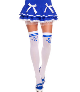 Anchor Print Striped Top Opaque Thigh Highs