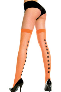 Spider Back Seam Fishnet Thigh High Stockings