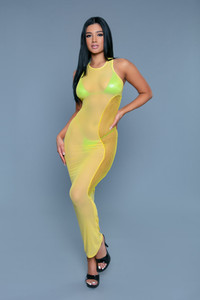 Sheer Mesh and Net High Neck Cover Up Maxi Dress