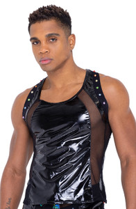 Men's Rainbow Studded Vinyl & Mesh Tank Top Men's Rainbow Studded Vinyl & Mesh Tank Top