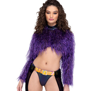 Long Sleeved Faux Fur High Neck Crop Top