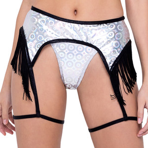 Ring Hologram Fringed Leg Strap Garter Belt