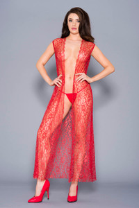 Sleeveless Lace Open Front Gown & G-String Set Sleeveless Lace Open Front Gown & G-String Set