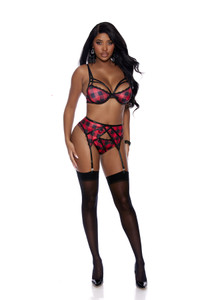 Plaid Strappy Underwire Bra, Garter Belt & Panty Set Plaid Strappy Underwire Bra, Garter Belt & Panty Set