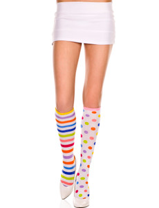 Mismatched Stripes and Dots Acrylic Clown Knee Highs