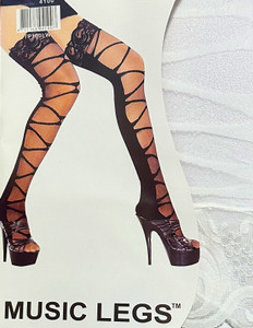 Opaque Criss-Cross Lace Top Sheer Thigh Highs