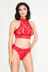 Lace High Neck Sleeveless Top and Cheeky Panty Set Lace High Neck Sleeveless Top and Cheeky Panty Set