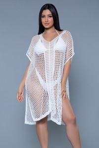 Net Crochet Short Sleeve Flowy Cover Up Dress