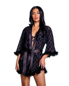 Playboy Bunny Marabou Trim Mesh & Satin Robe Playboy Bunny Marabou Trim Mesh & Satin Robe