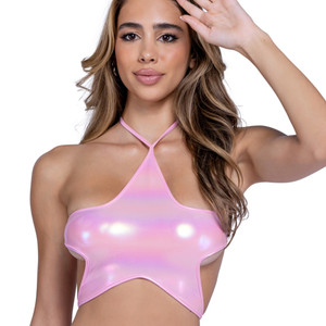 Metallic Iridescent Star Shaped Crop Top Metallic Iridescent Star Shaped Crop Top