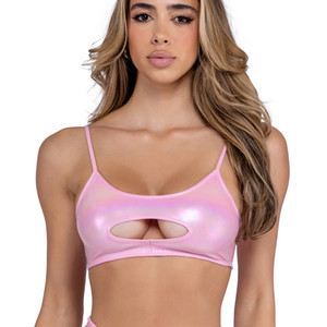 Metallic Iridescent Keyhole Crop Top Metallic Iridescent Keyhole Crop Top