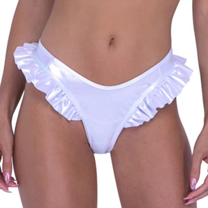 Metallic Iridescent Ruffled Thong Bikini Bottoms Metallic Iridescent Ruffled Thong Bikini Bottoms